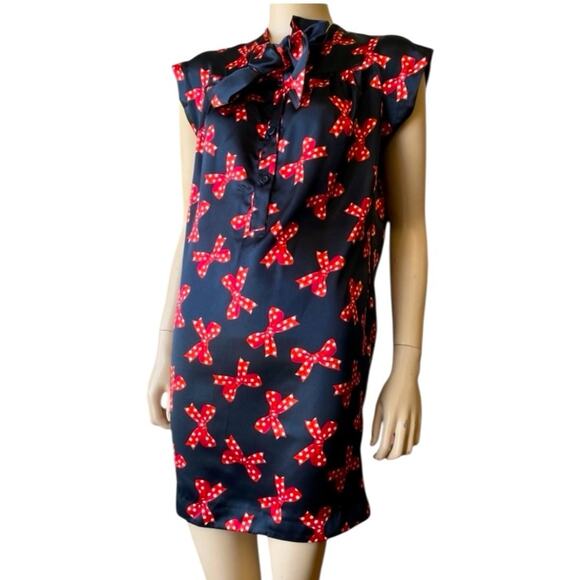Love Moschino Black Red Bow Print Bow Neck Tie Dress size 12 - Picture 1 of 9